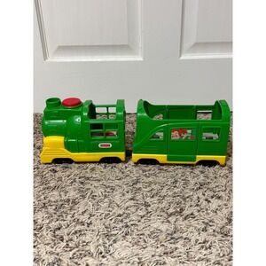 Fisher Price Little People Green Yellow Train Engine & Car Toy Set Kids Play